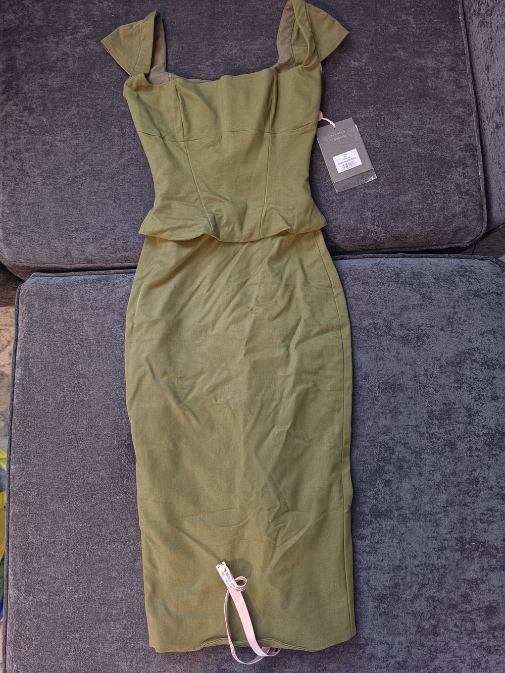 NWT House of CB LAYANA Olive Green Square Neck Midi